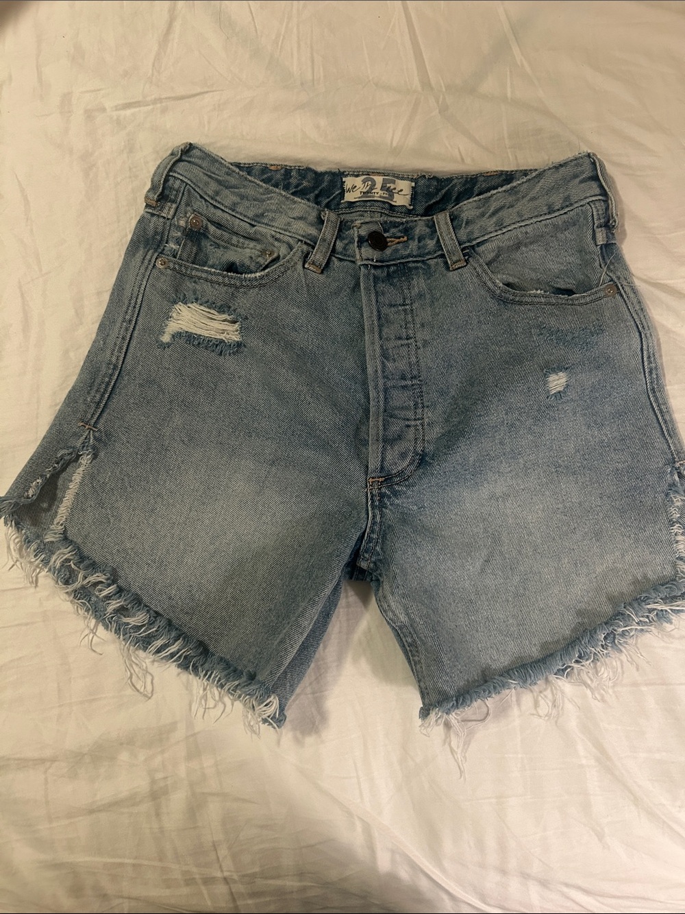 We The Free Light Blue Distressed Denim Shorts
